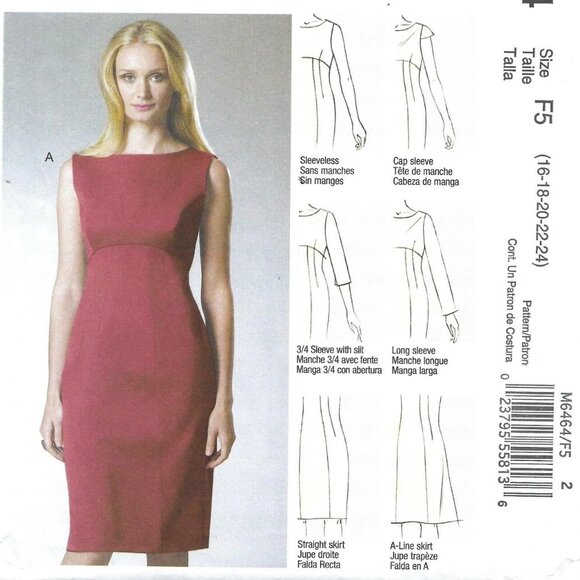 McCalls M6464 Palmer Pletsch Fitted Dress Pattern Misses 16-18-20-22-24 - Picture 1 of 4